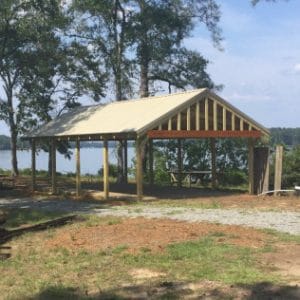 full view of a new pavilion on the lake in Milledgeville, GA